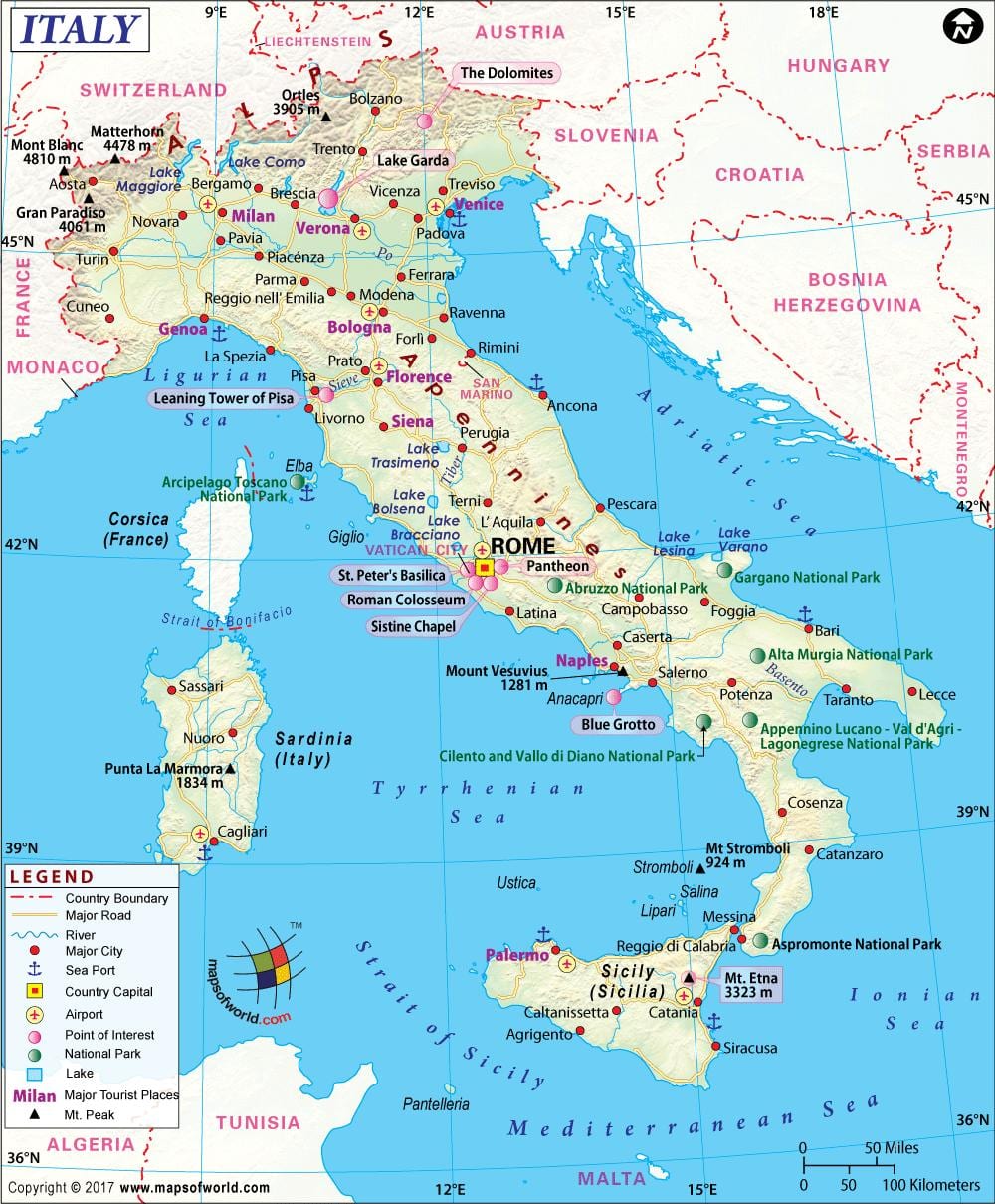 Mapu naples, taliansko okolí